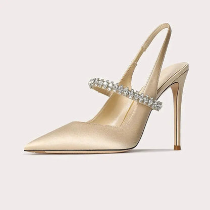 Satin Crystal Heels in Apricot – Aurelia by Maravesse