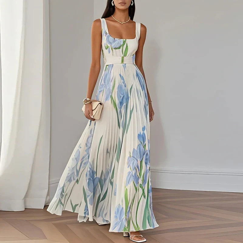 Floral Maxi Dress in White & Blue – Petra by Maravesse