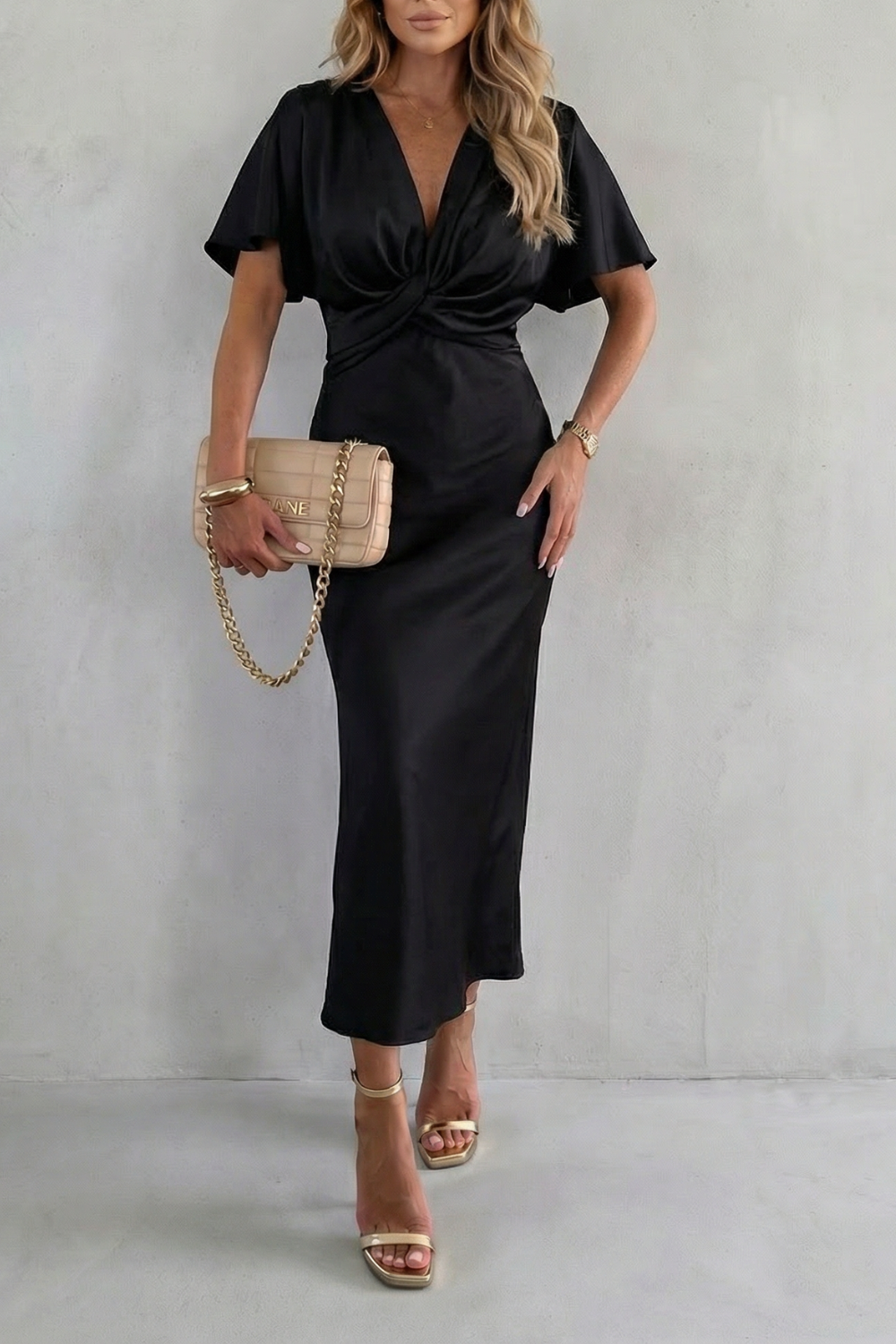 Satin Midi Dress in Black – Ysee by Maravesse
