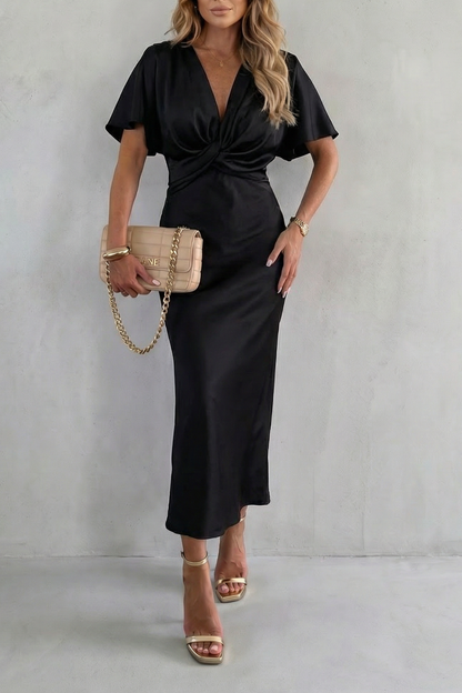 Satin Midi Dress in Black – Ysee by Maravesse