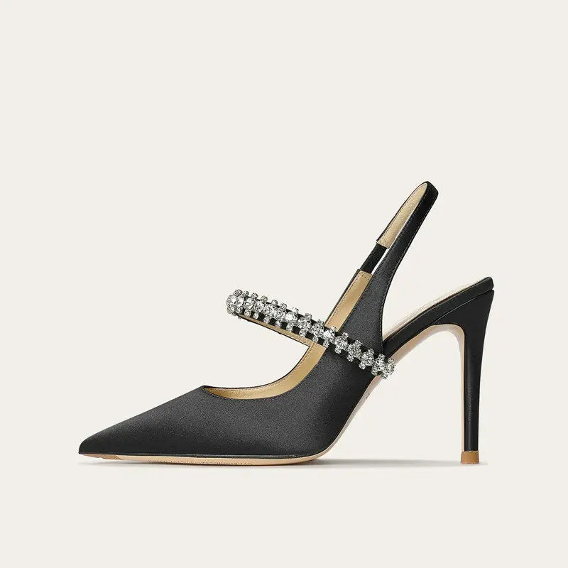 Satin Crystal Heels in Black – Aurelia by Maravesse