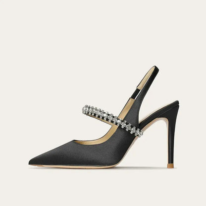 Satin Crystal Heels in Black – Aurelia by Maravesse