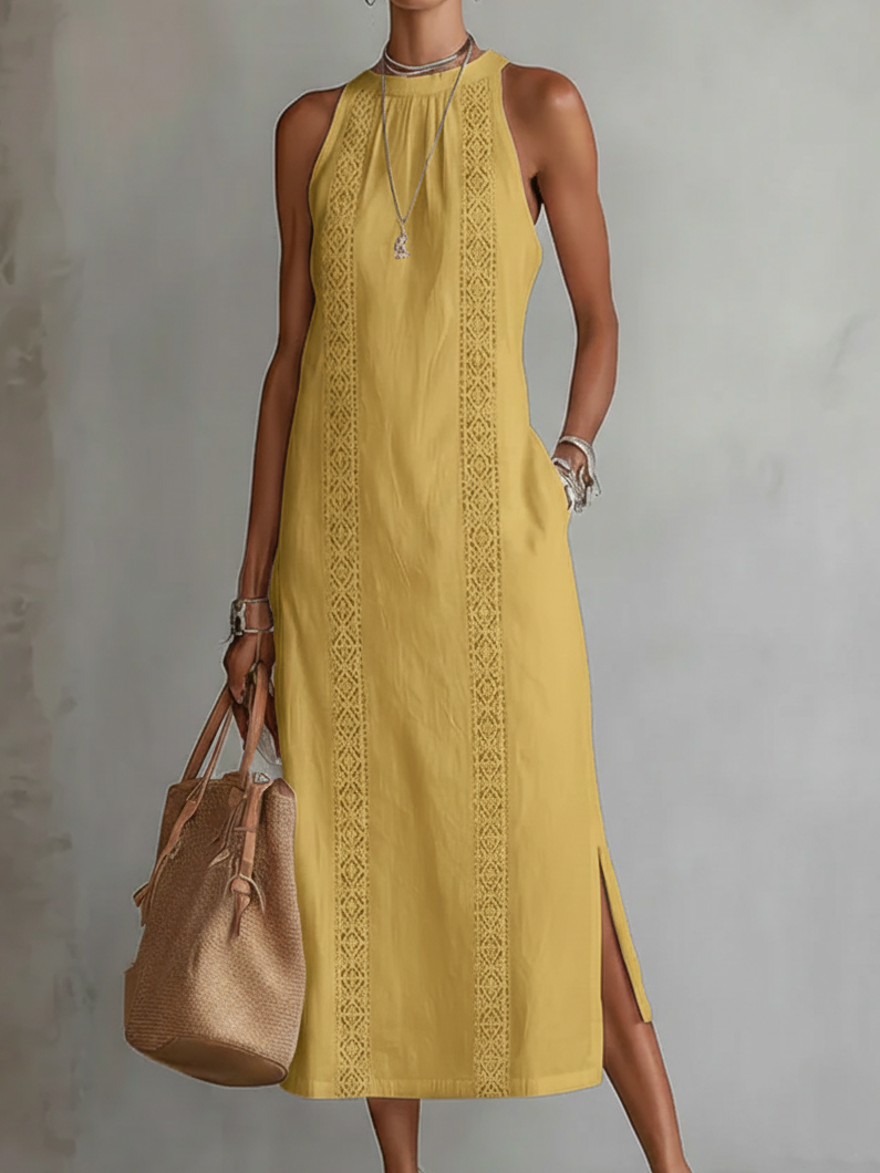 Lace Halter Midi Dress in Yellow – Joelle by Maravesse