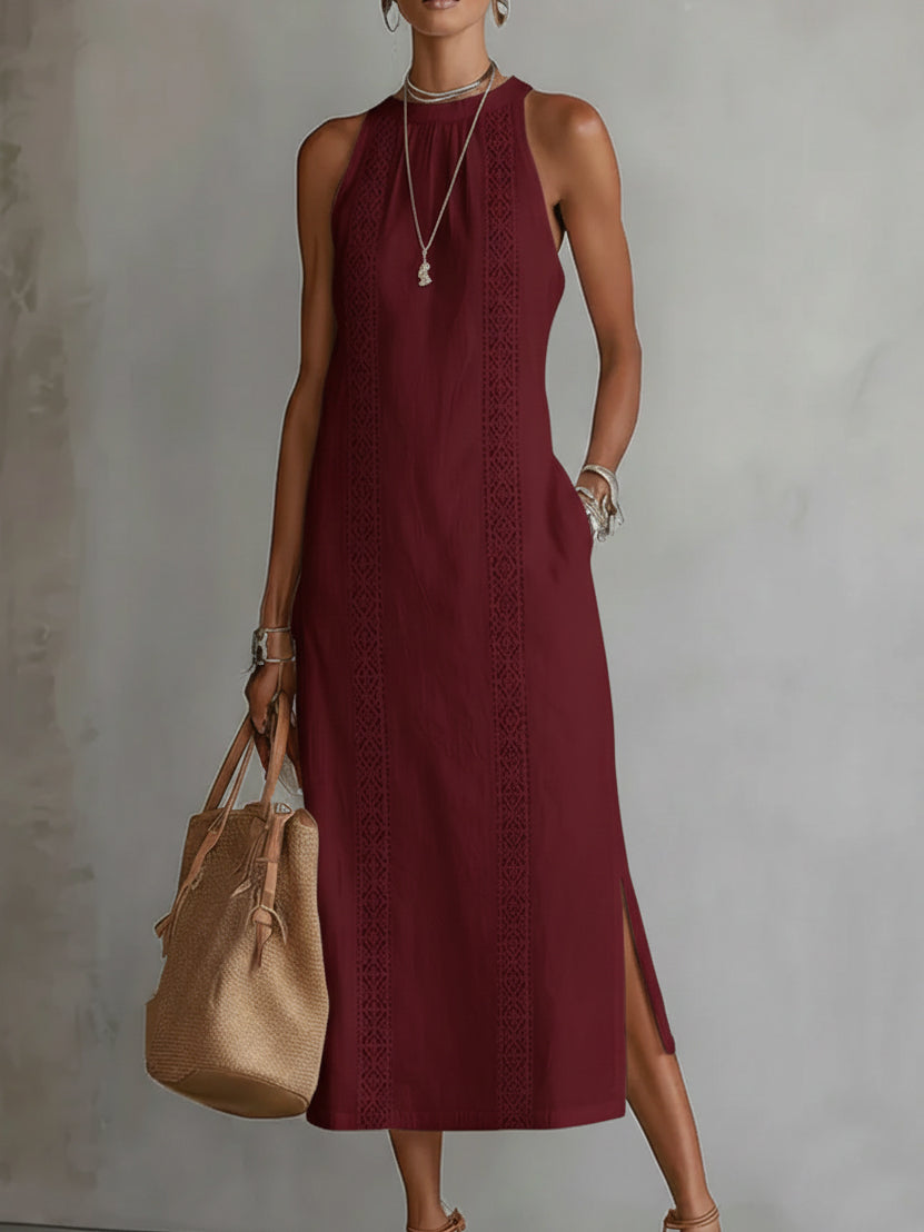 Lace Halter Midi Dress in Red – Joelle by Maravesse