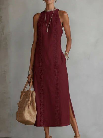 Lace Halter Midi Dress in Red – Joelle by Maravesse