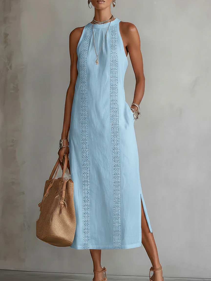 Lace Halter Midi Dress in Blue – Joelle by Maravesse