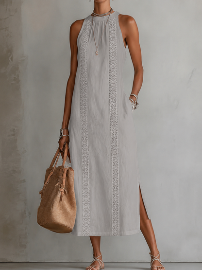 Lace Halter Midi Dress in Grey – Joelle by Maravesse