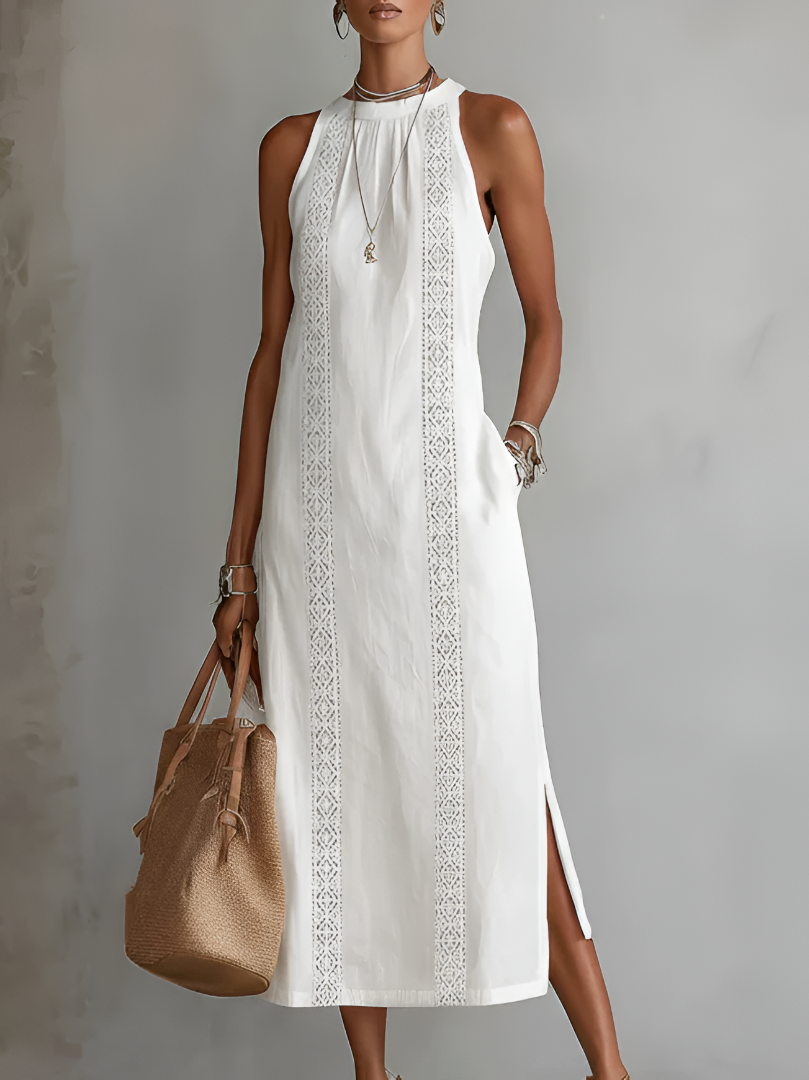 Lace Halter Midi Dress in White – Joelle by Maravesse