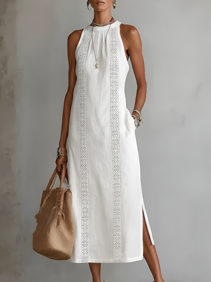 Lace Halter Midi Dress in White – Joelle by Maravesse