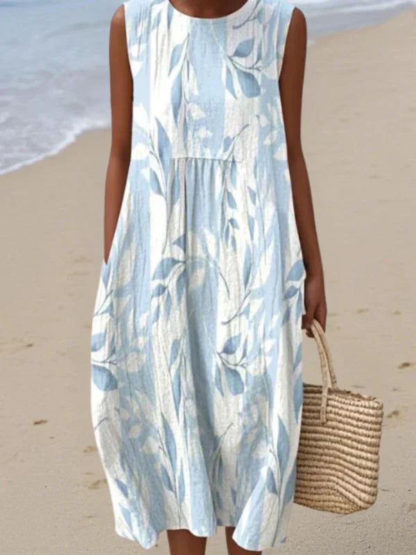Relaxed Midi Dress in Floral Blue – Kaja by Maravesse