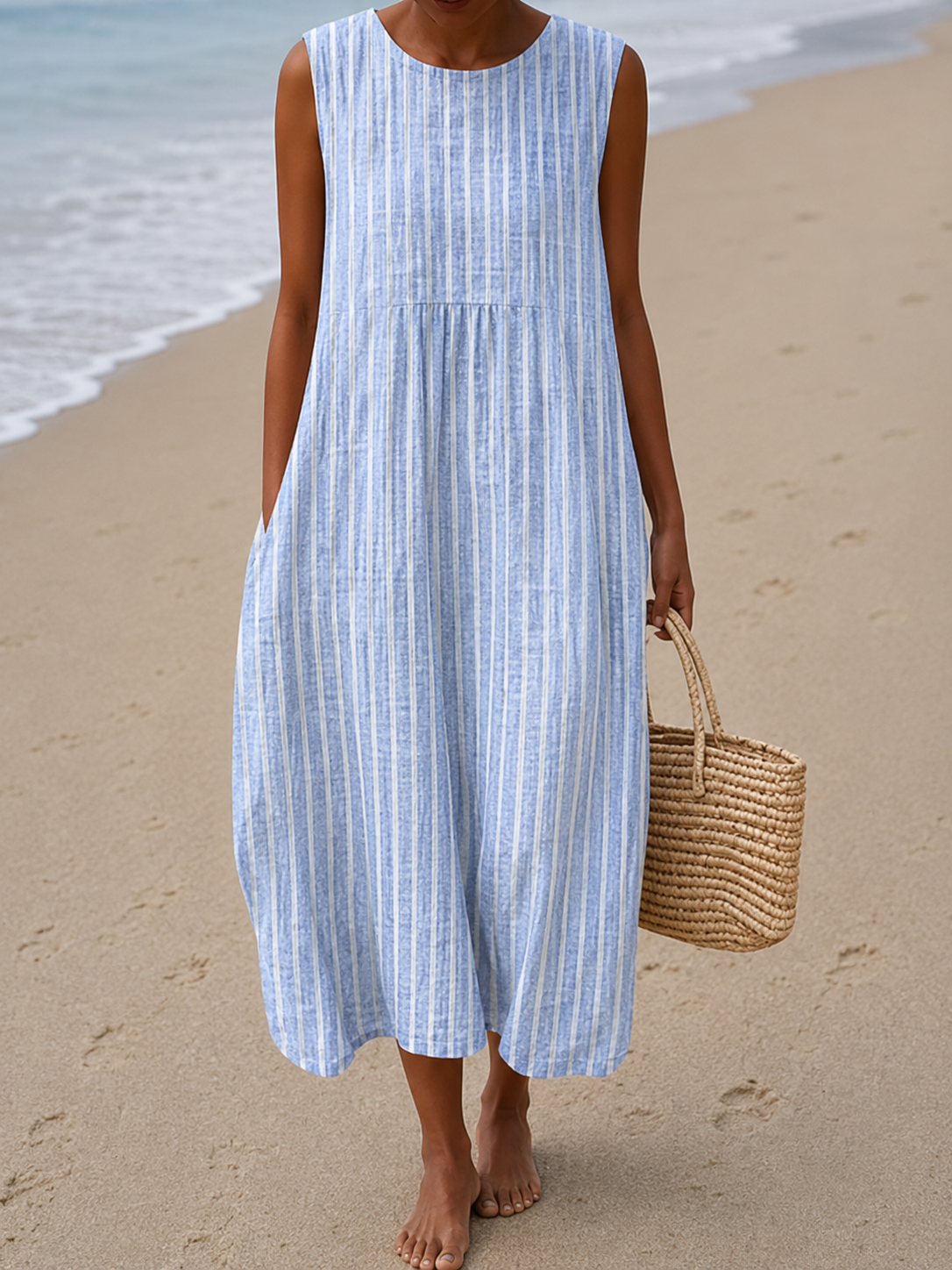 Relaxed Midi Dress in Striped Blue – Kaja by Maravesse
