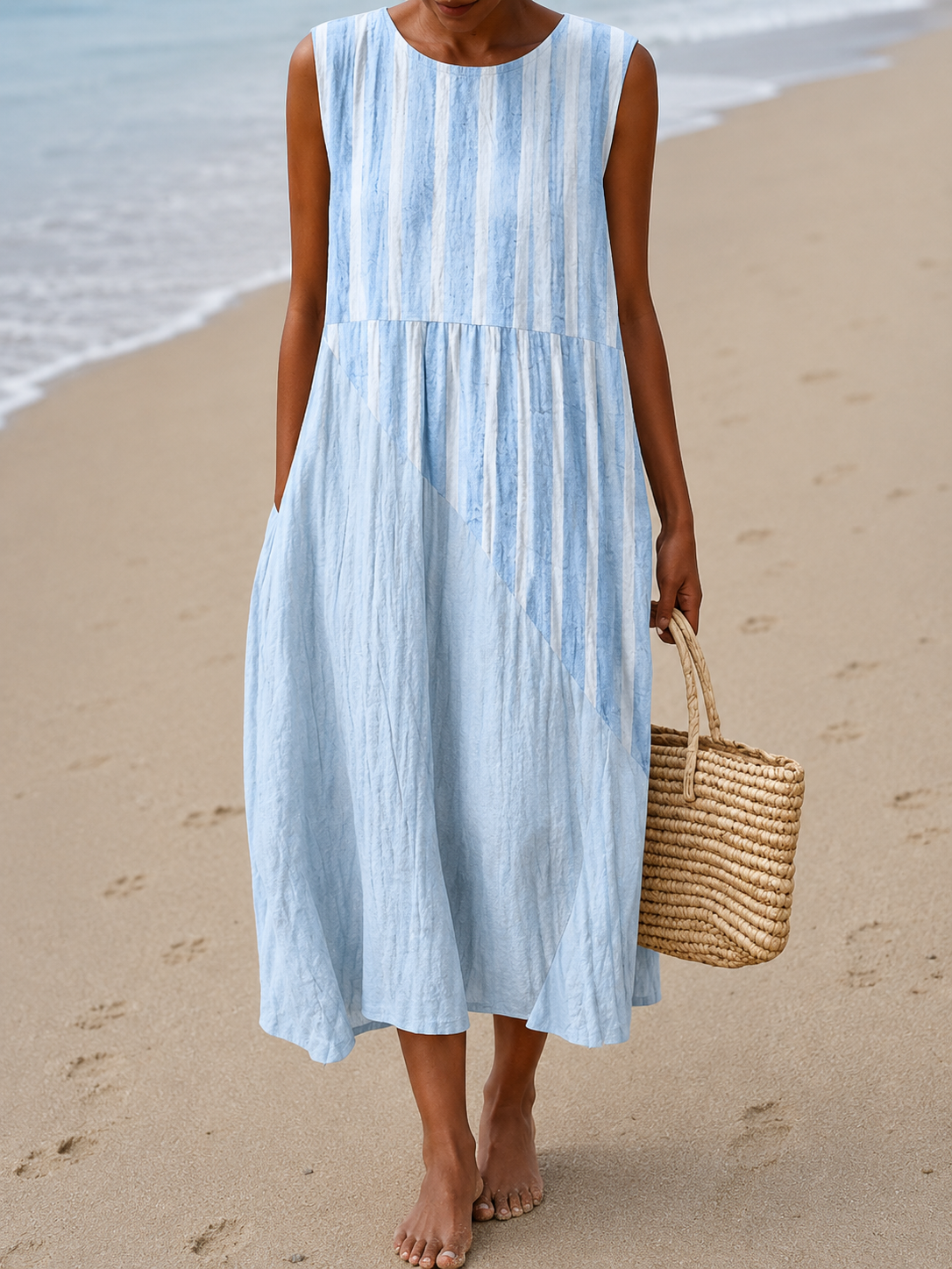 Relaxed Midi Dress in Blue – Kaja by Maravesse