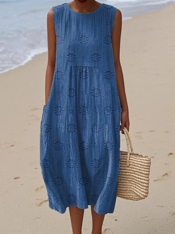 Relaxed Midi Dress in Flower Blue – Kaja by Maravesse