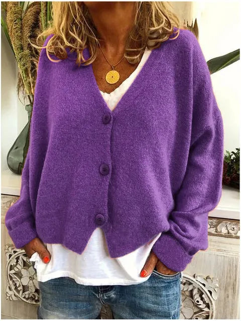 Relaxed Cardigan in Purple – Josephine by Maravesse