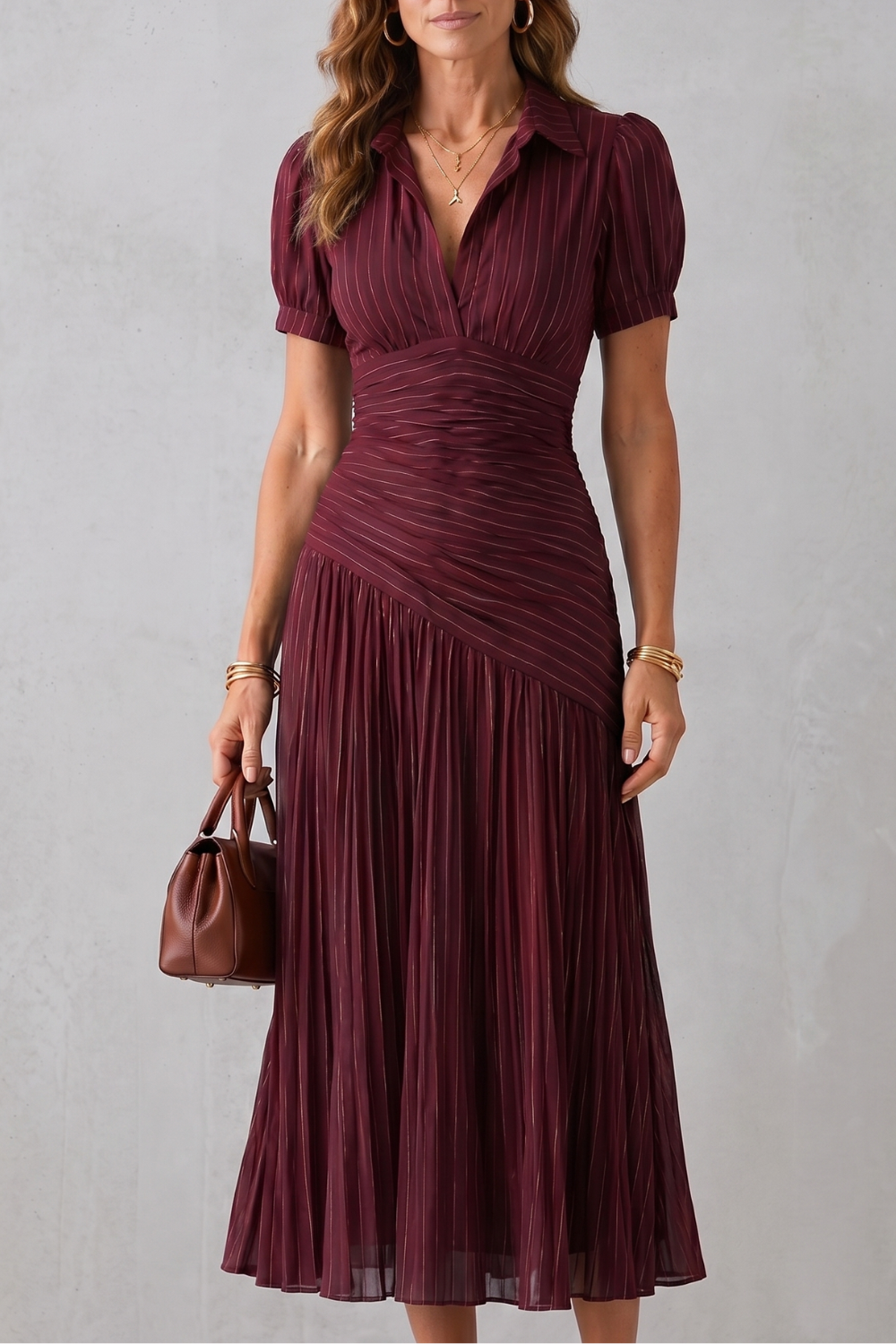 Pleated Midi Dress in Red – Freya by Maravesse