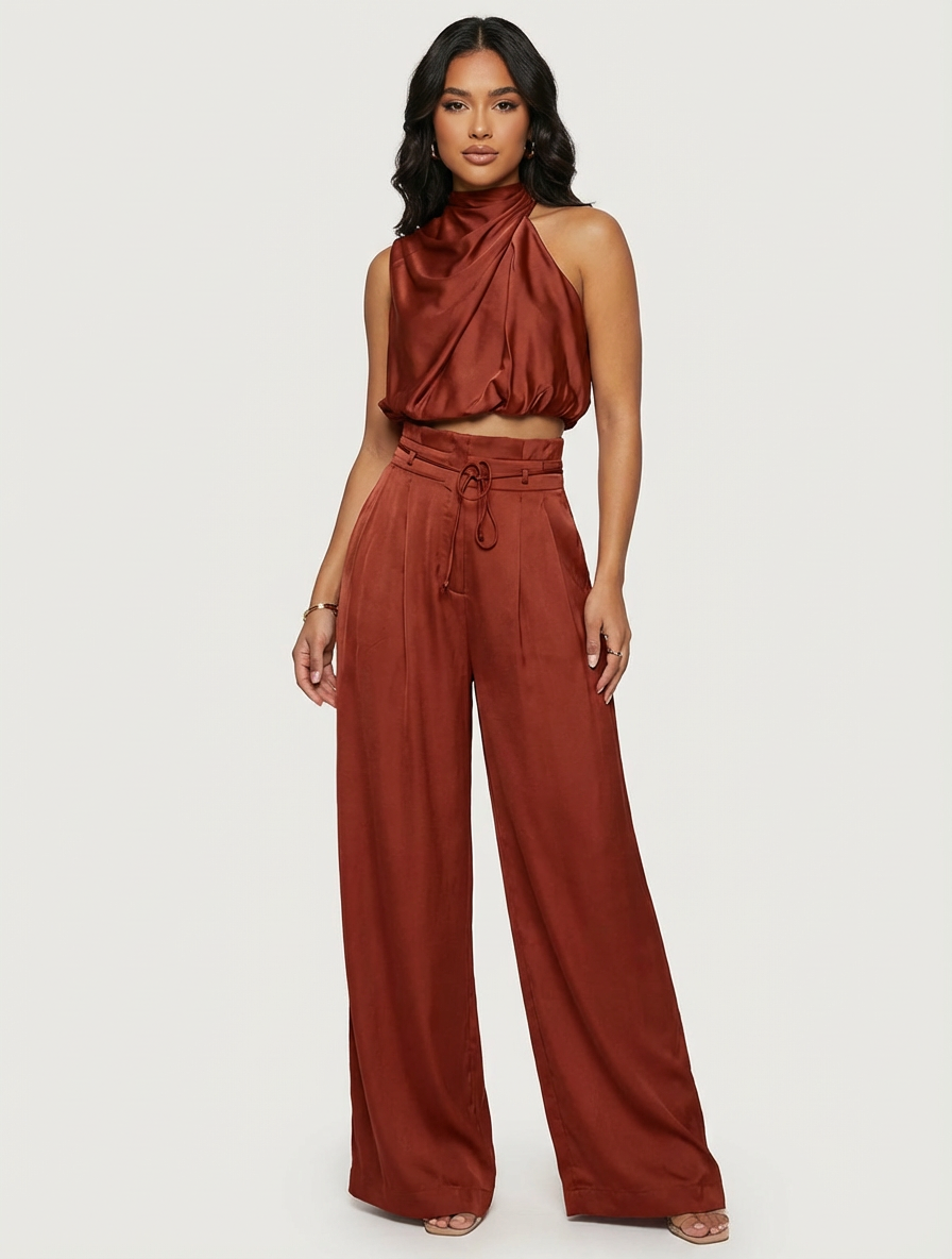 Halter Satin Set in Red – Juliette by Maravesse