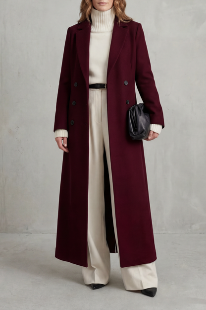 Wool Tailored Coat in Wine red – Seraphina by Maravesse