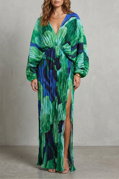 Pleated Maxi Dress in Green – Fanny by Maravesse
