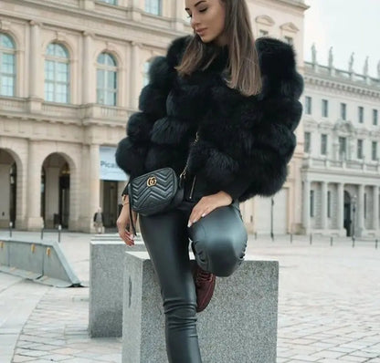 Faux Fur Puffer Jacket in Black – Cordelia by Maravesse