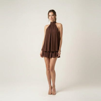 Polka Mini Dress in Brown – Matilda by Maravesse