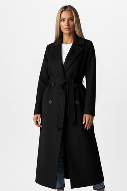 Wool Belted Coat in Black – Rosa by Maravesse