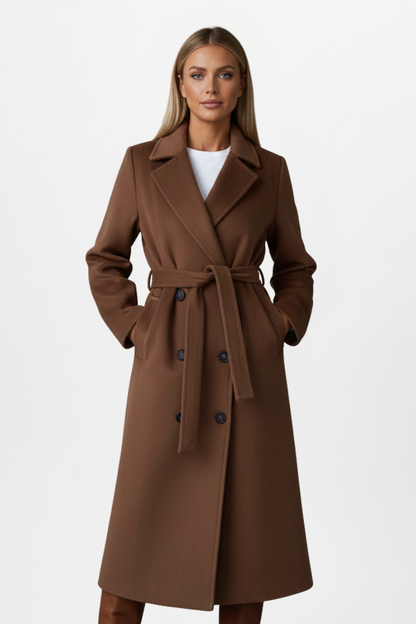 Wool Belted Coat in Brown – Rosa by Maravesse