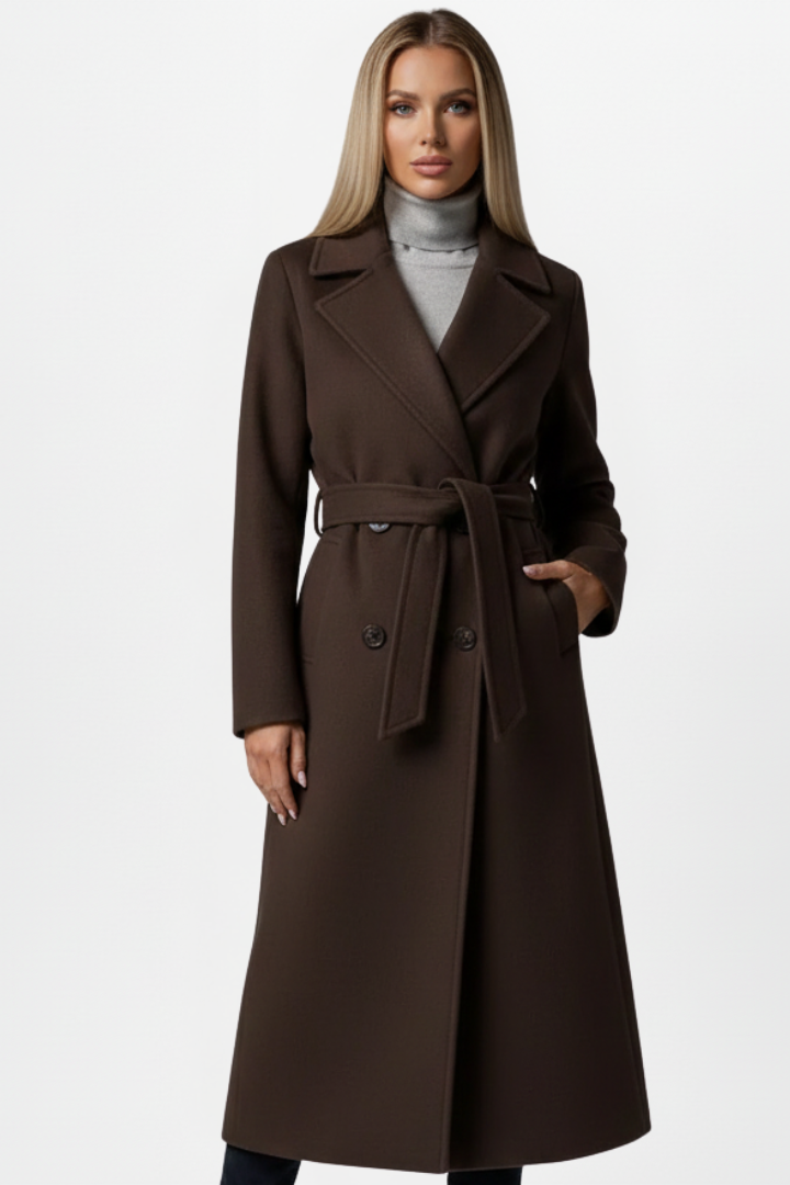 Wool Belted Coat in Chocolate – Rosa by Maravesse