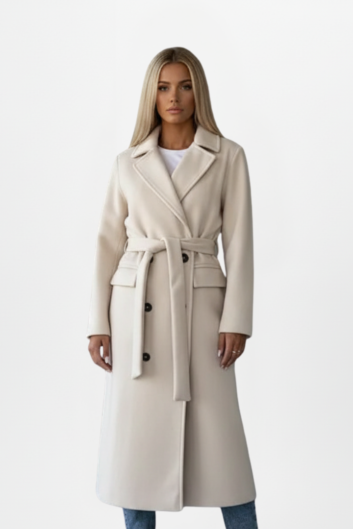 Wool Belted Coat in Beige – Rosa by Maravesse