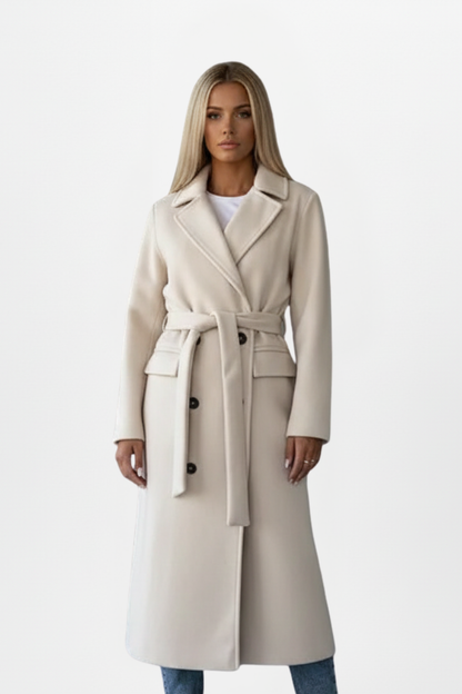 Wool Belted Coat in Beige – Rosa by Maravesse