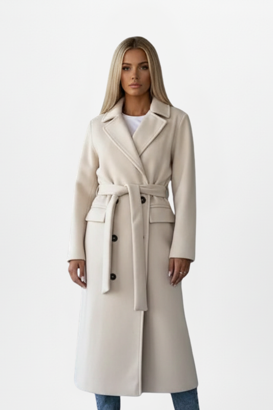 Wool Belted Coat in Beige – Rosa by Maravesse