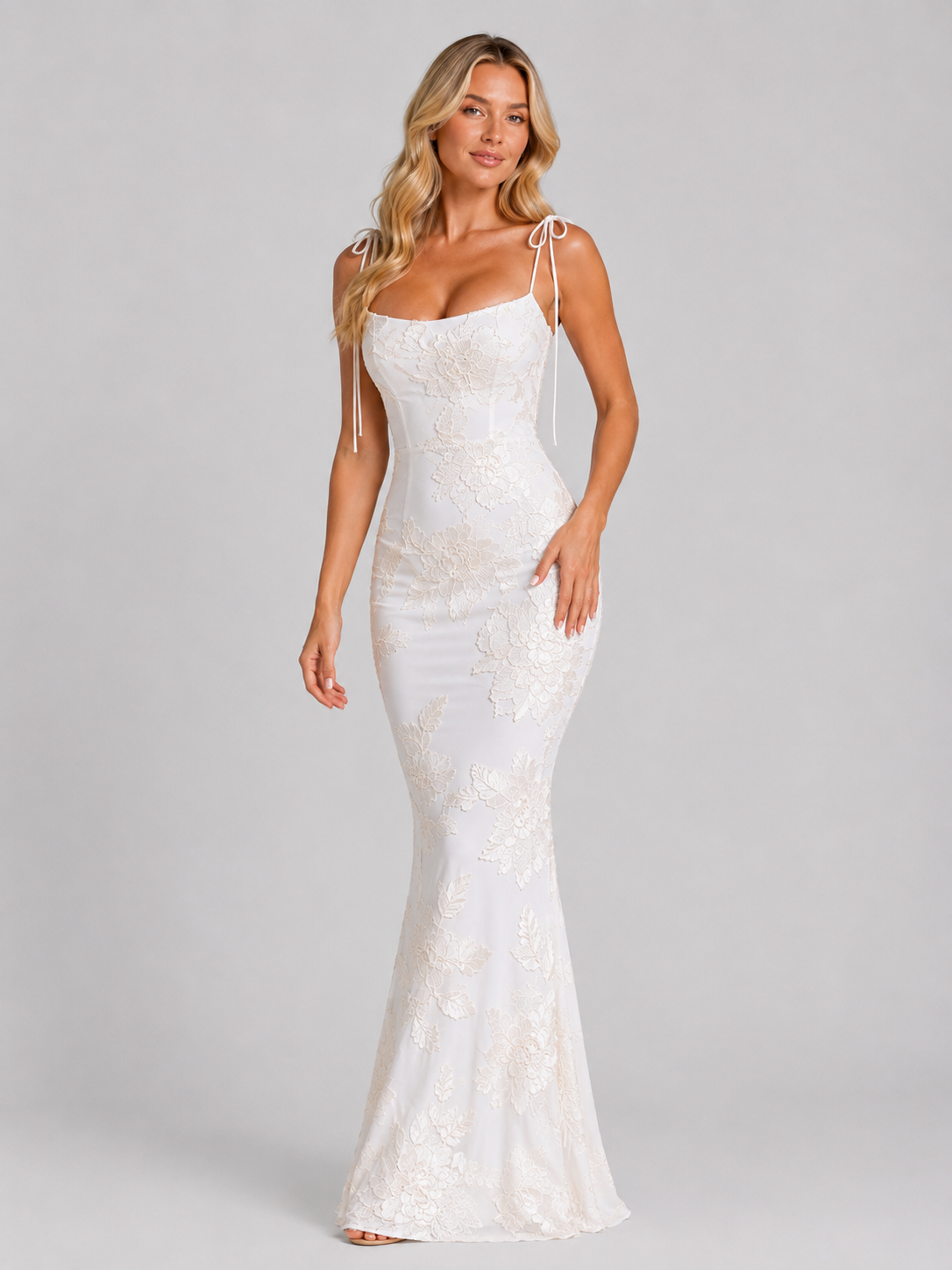 Floral Embroidered Gown in Ivory – Orla by Maravesse