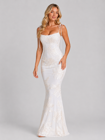 Floral Embroidered Gown in Ivory – Orla by Maravesse
