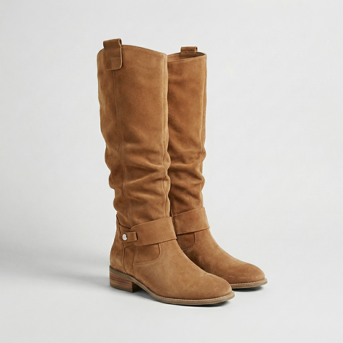 Knee High Suede Boots in Light Brown – Estelle by Maravesse