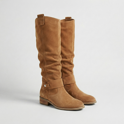 Knee High Suede Boots in Light Brown – Estelle by Maravesse