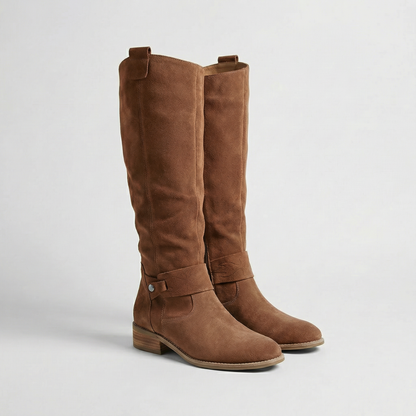 Knee High Suede Boots in Brown – Estelle by Maravesse