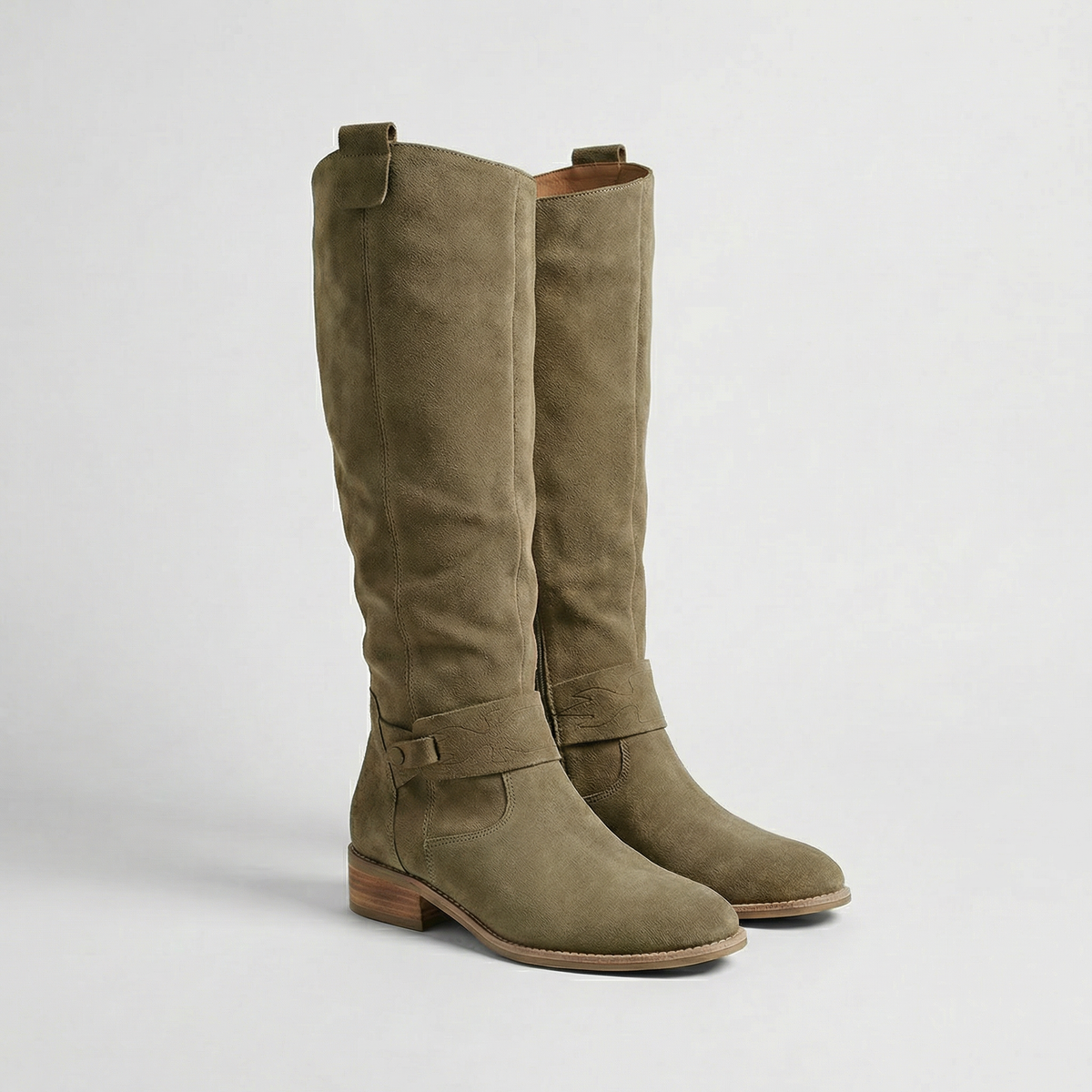 Knee High Suede Boots in Green – Estelle by Maravesse