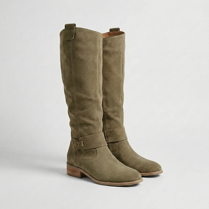 Knee High Suede Boots in Green – Estelle by Maravesse