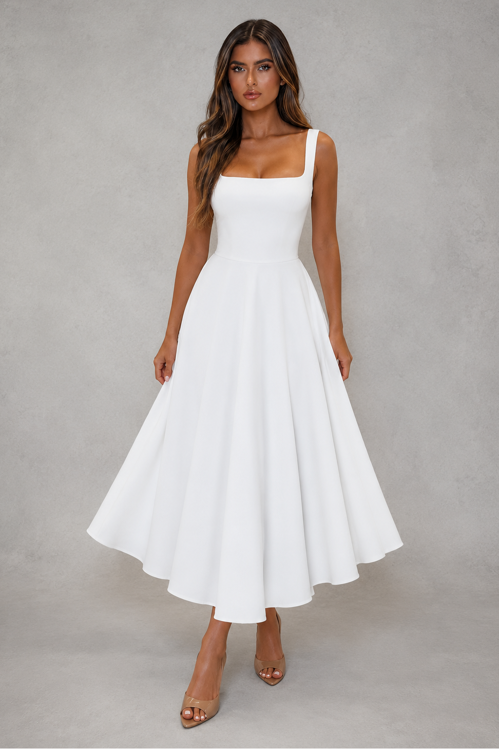 Formal Midi Dress in White – Inga by Maravesse