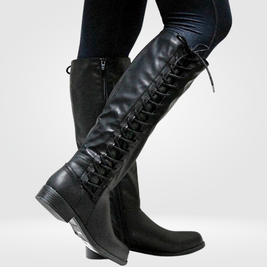 Lace Leather Boots in Black – Evangeline by Maravesse
