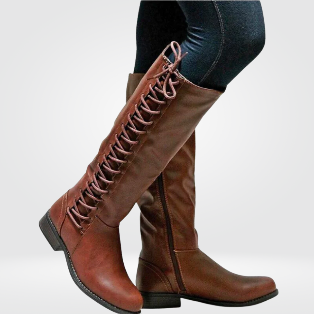 Lace Leather Boots in Brown – Evangeline by Maravesse