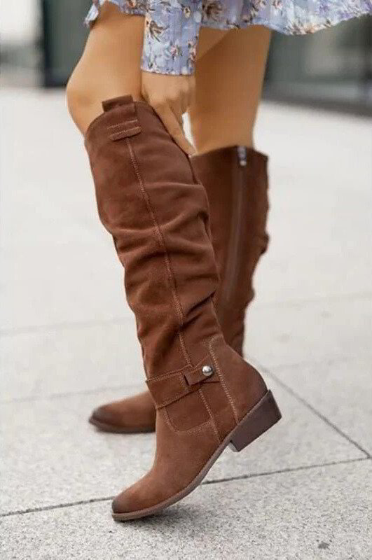 Suede Knee-High Boots in Light Brown – Genevieve by Maravesse