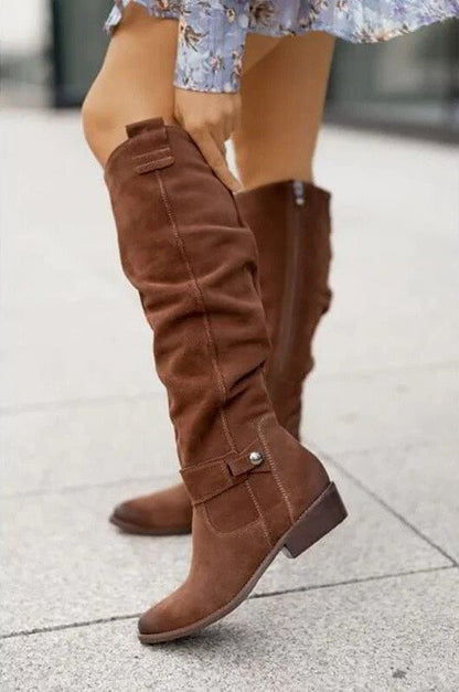 Suede Knee-High Boots in Light Brown – Genevieve by Maravesse