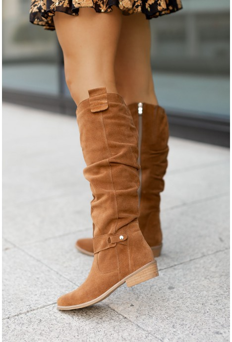 Suede Knee-High Boots in Caramel – Genevieve by Maravesse