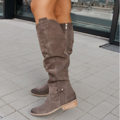 Suede Knee-High Boots in Brown – Genevieve by Maravesse