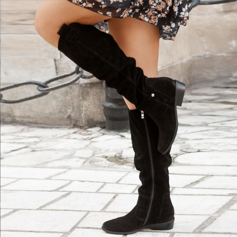 Suede Knee-High Boots in Black – Genevieve by Maravesse