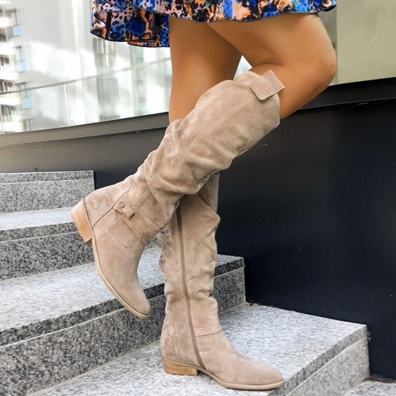Suede Knee-High Boots in Beige – Genevieve by Maravesse