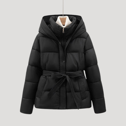 Belted Puffer Jacket in Black – Josephine by Maravesse