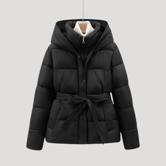 Belted Puffer Jacket in Black – Josephine by Maravesse