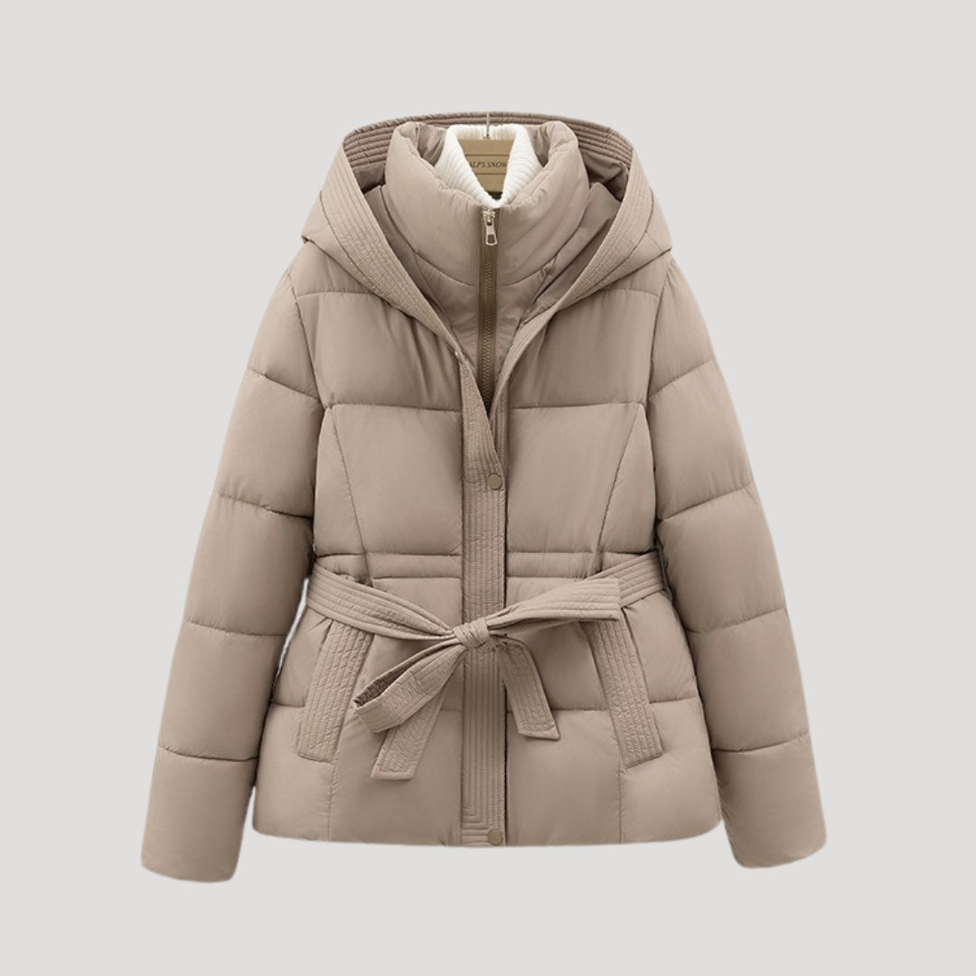 Belted Puffer Jacket in Bronze – Josephine by Maravesse
