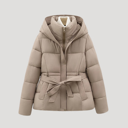 Belted Puffer Jacket in Bronze – Josephine by Maravesse